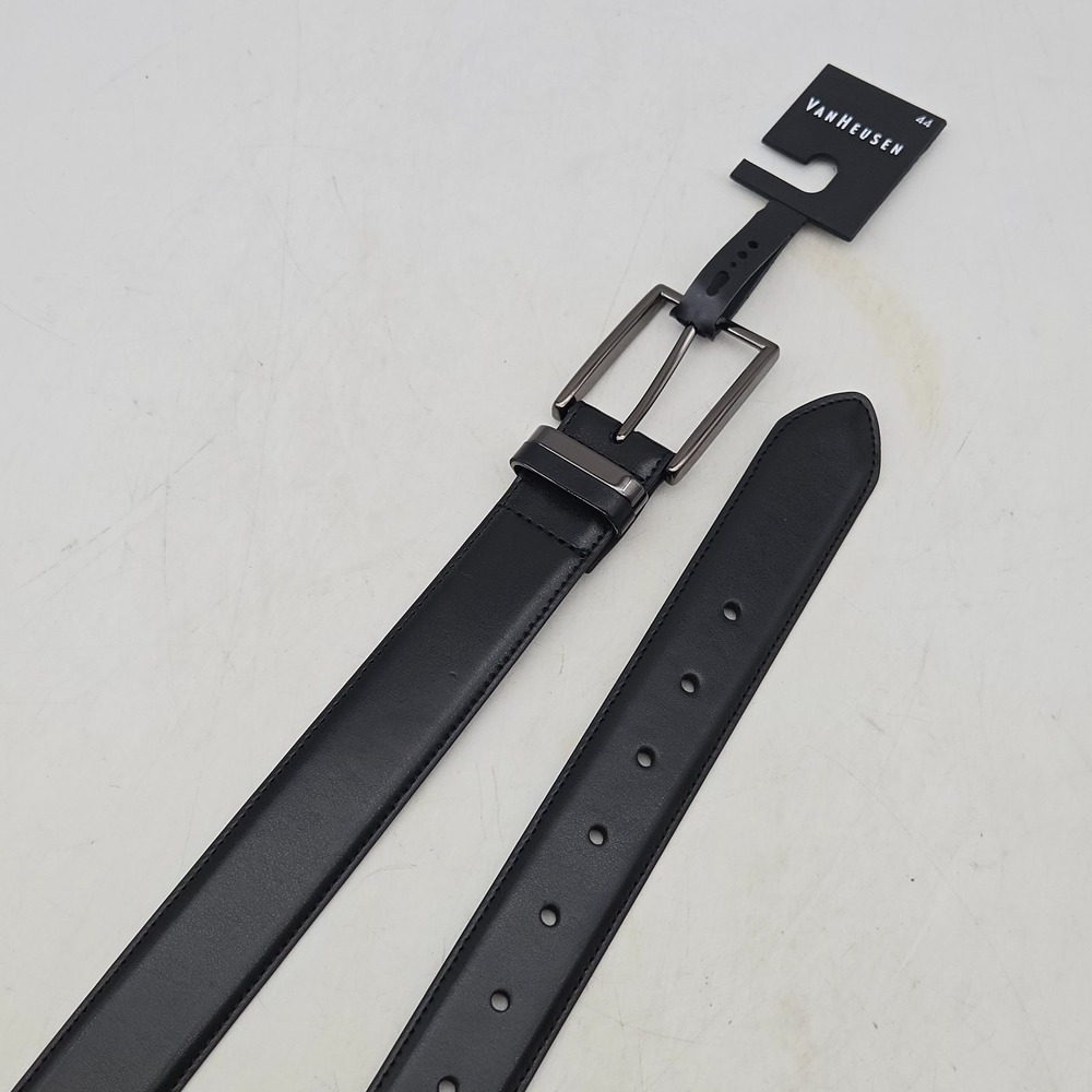 Van Heusen Belt Black Synthetic Leather Mens 44 Nickel Buckle New